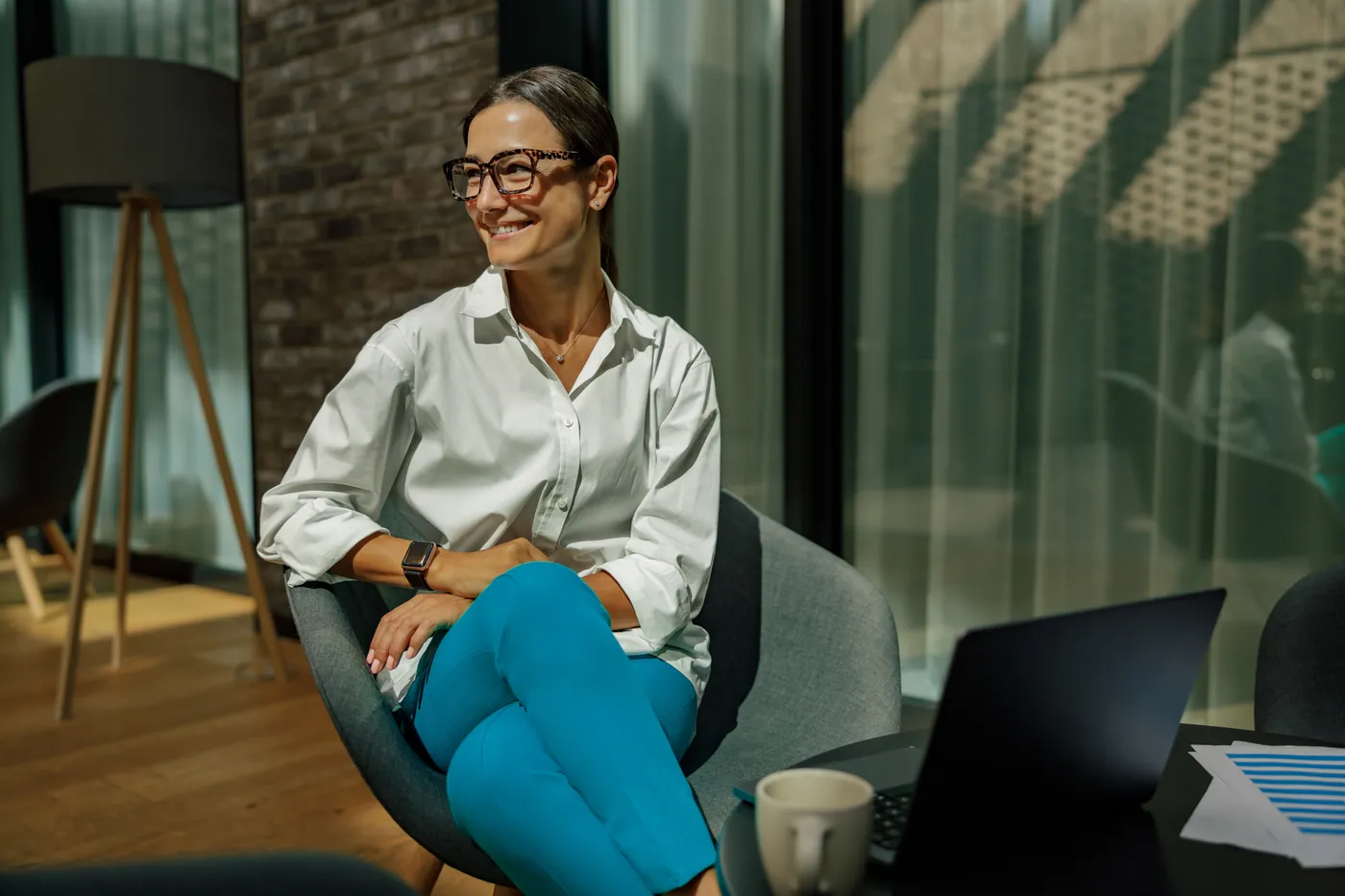 Business owner working comfortably at her office
